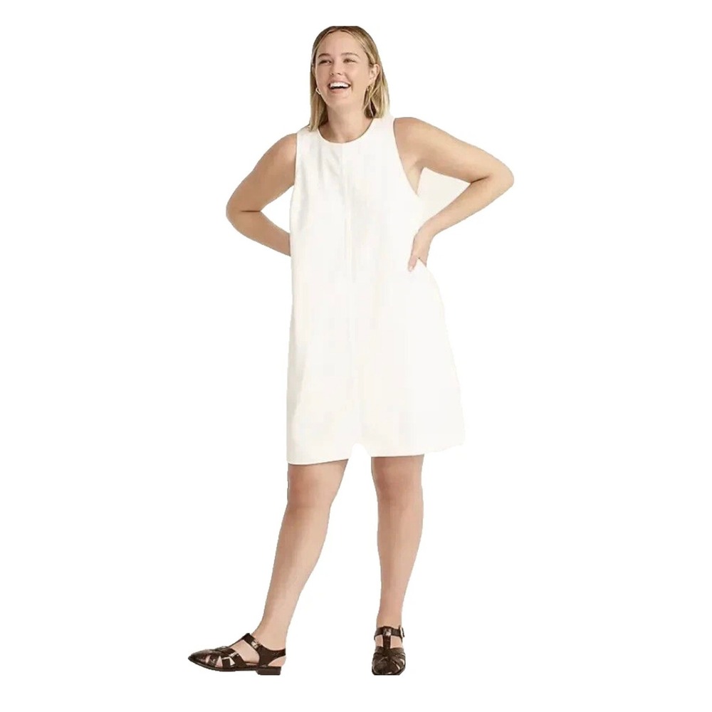 J.Crew White Denim Sleeveless Shift Mini Dress with Pockets Size 6